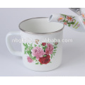 Decal impression fleur rose ensemble de 4 pcs émail camping tasses en métal émaillé